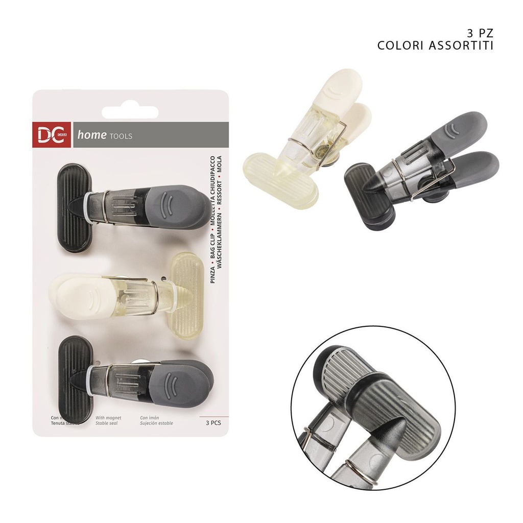 Clips de cierra bolsas con imán 5.4 cm 3 pz - Accesorios de cocina