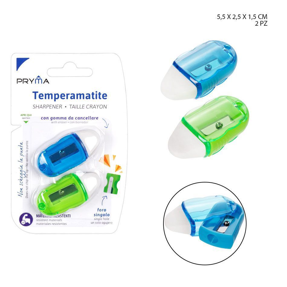 Sacapuntas con goma de borrar 5.5X2.5X1.5CM 2PZ - Utensilios de papelería