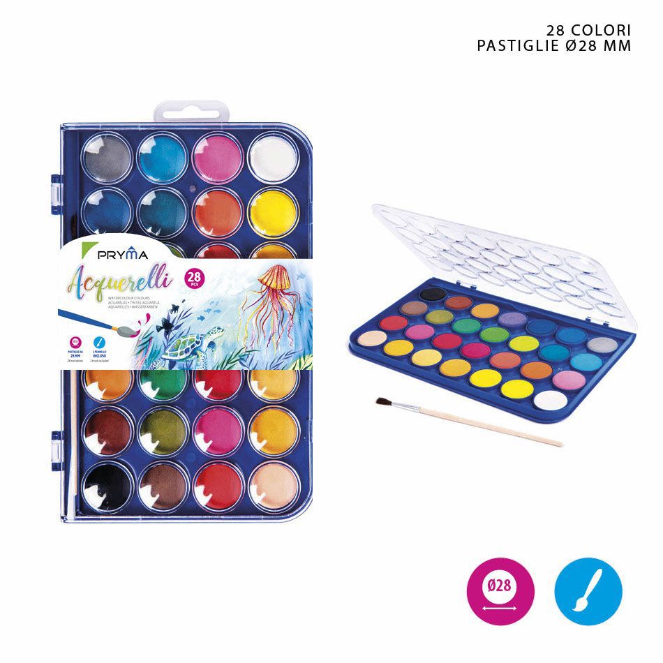 Acuarelas 28 colores + pincel - Material artístico