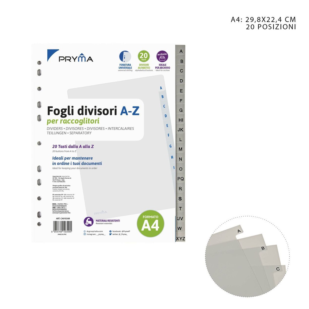 Separadores de índice gris A-Z 29.8x22.4cm - Archivos y organización