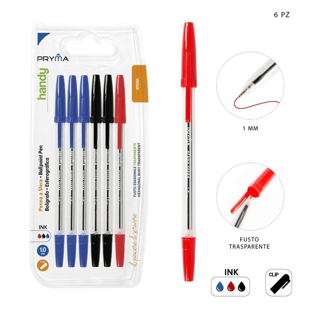 Bolígrafo con Tapa 1mm 6pz - Bolígrafo de tinta