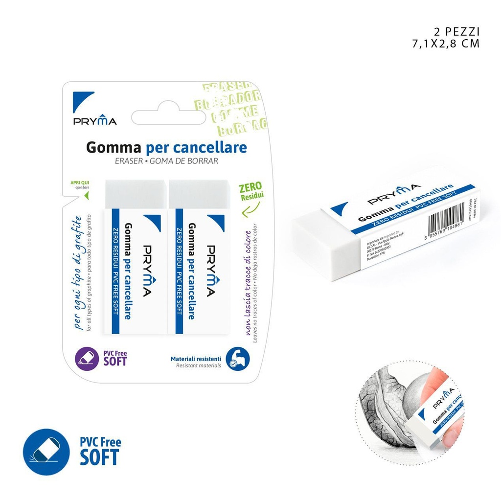 Goma de borrar blanca 7.1X2.8X1.1CM 2pz - Artículos de papelería