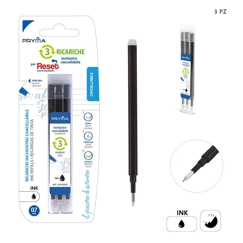 Recambio de bolígrafo borrable negro 0.7 mm 3 piezas - Herramientas de escritura