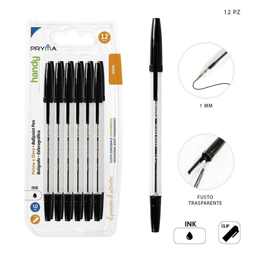 Bolígrafo de tapa negra 1mm 12 piezas - Material de escritura