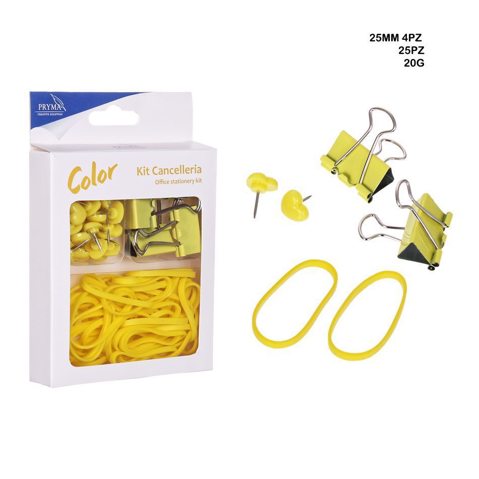 Chinchetas 25PZ + pinza sujetapapeles 4PZ + gomaelástica 20G - Accesorios de oficina
