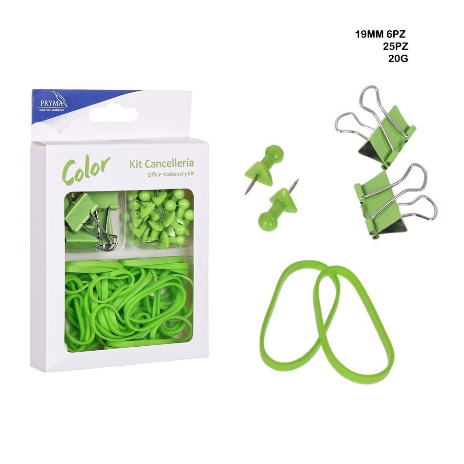 Chinchetas 25PZ + pinza sujetapapeles 6PZ + gomaelástica 20G - Accesorios de oficina