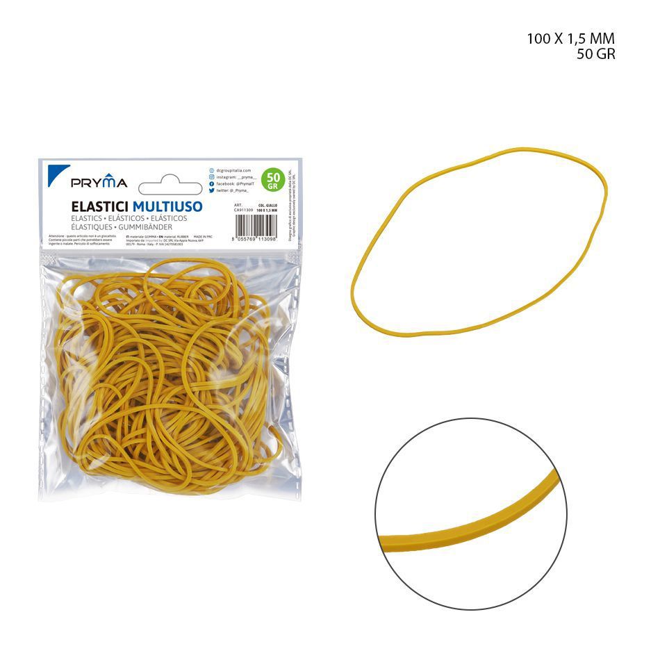  Goma elástica multiusos amarilla 100x1.5 mm 50g - Artículos de oficina