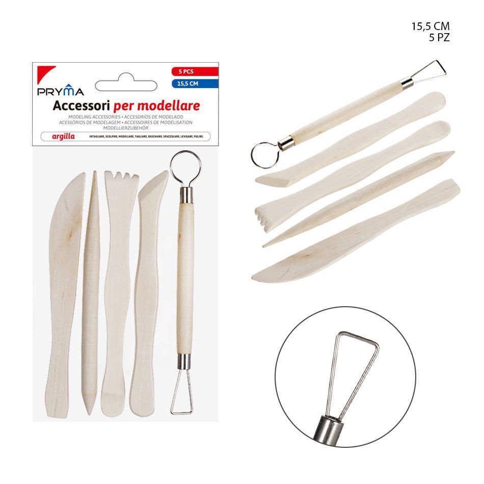 Accesorios de plastilina de madera 15.5cm 5pz - Artículos de manualidades