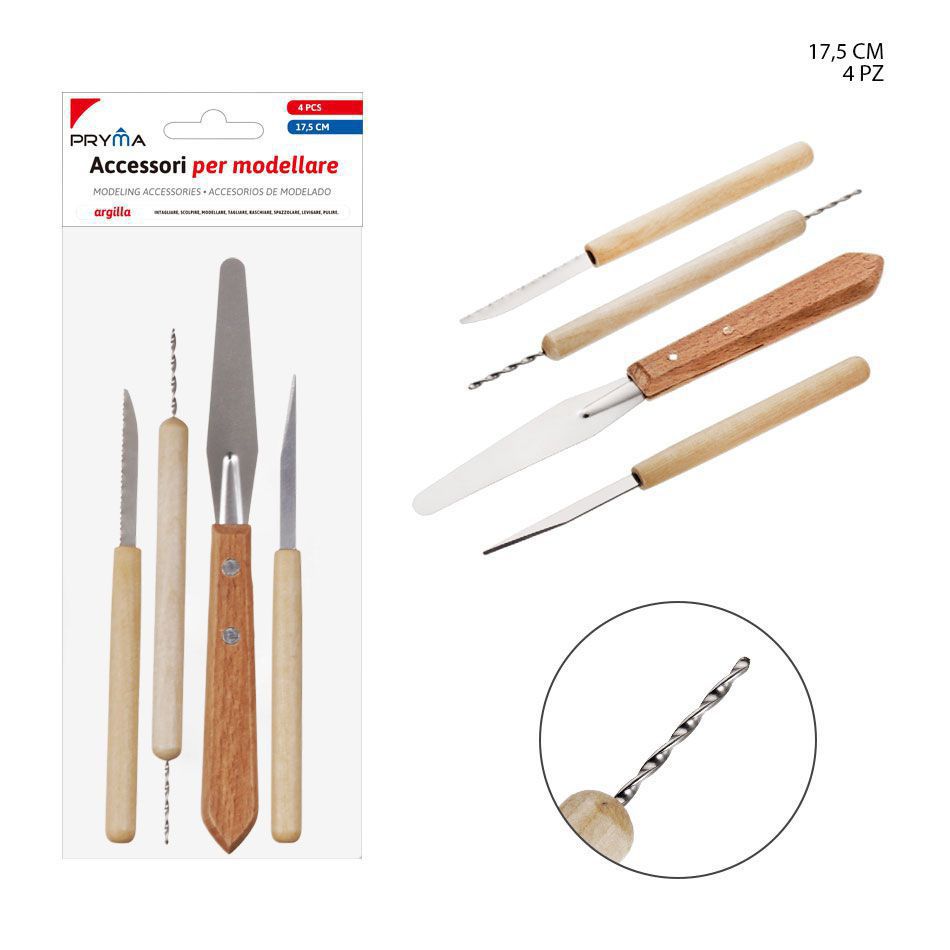 Accesorios de plastilina de madera 17.5cm 4pz - Manualidades 