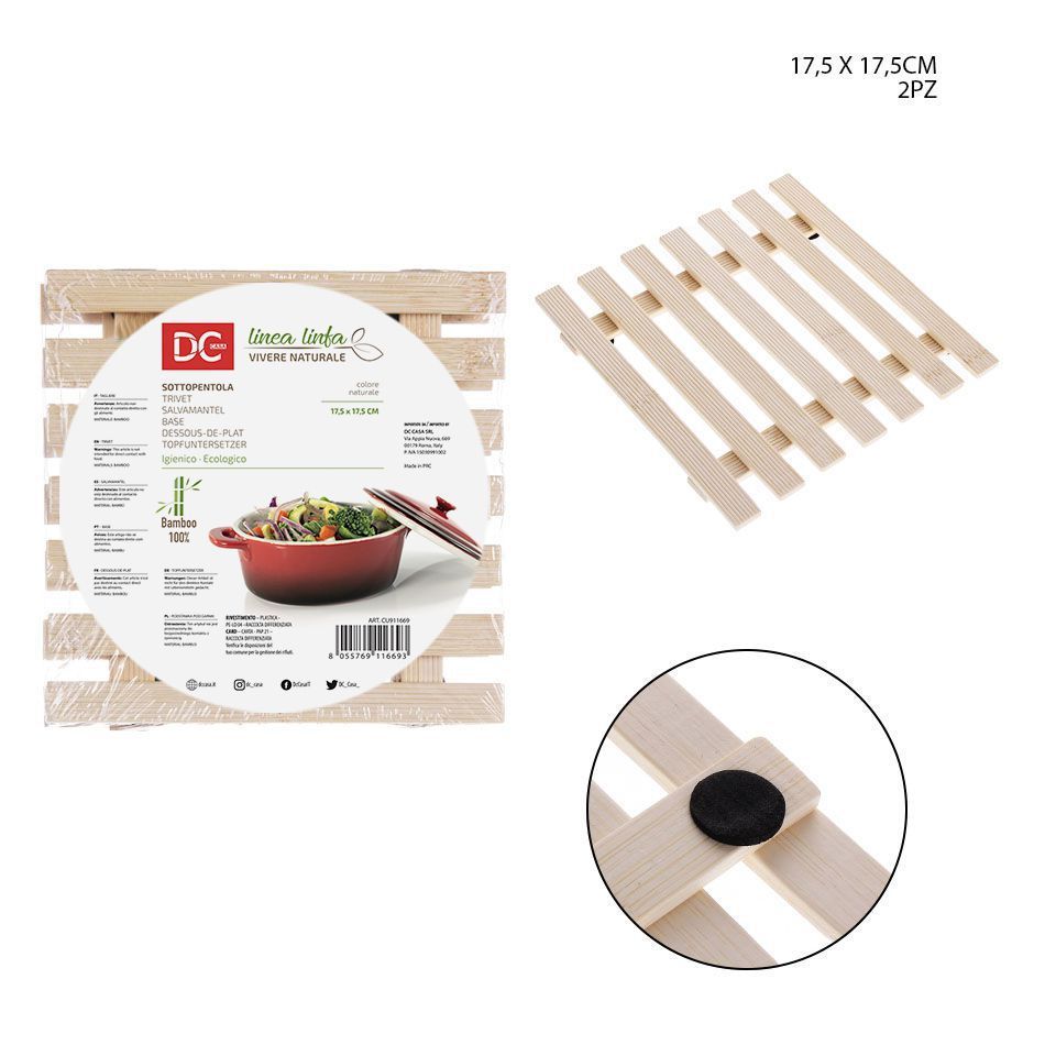 Bases de bambú cuadradas para ollas 17.5x17.5 cm (2 pcs) - Accesorios de cocina