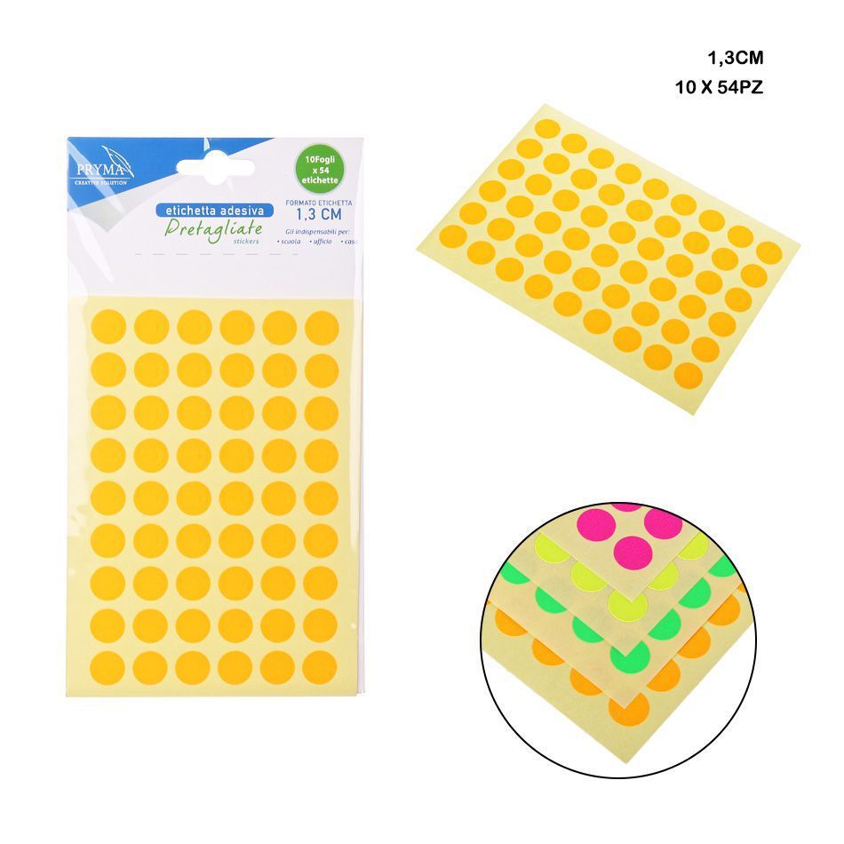 Etiqueta adhesiva redonda 1.3cm 54pz 10ff para organización