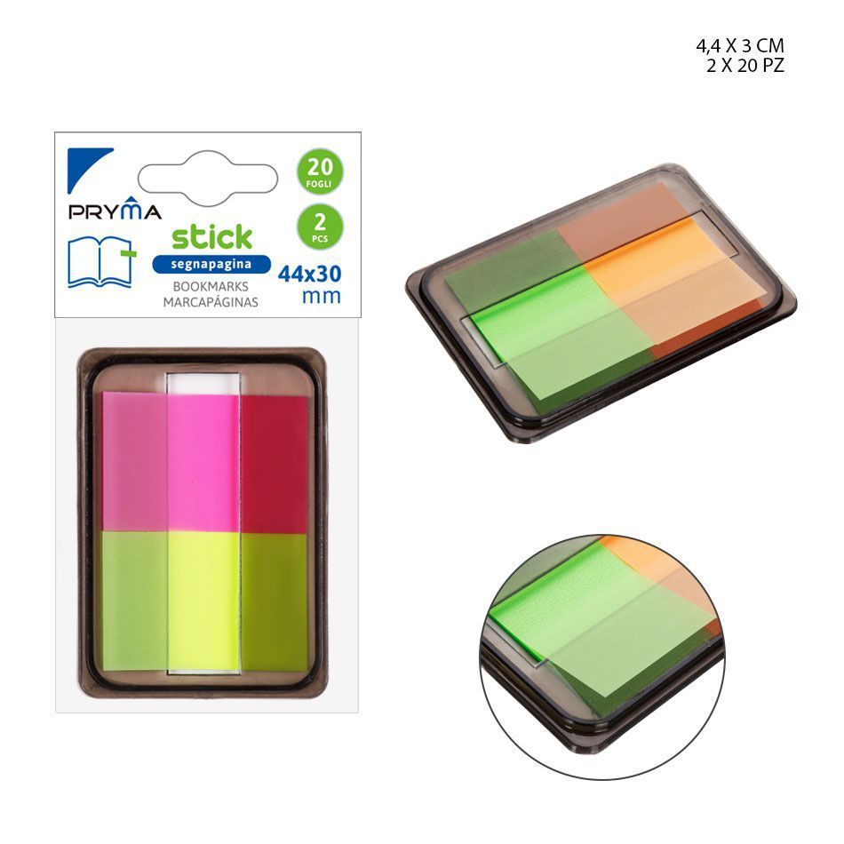 Marcador de página adhesivo 44x30mm 20 hojas 2pz para organización