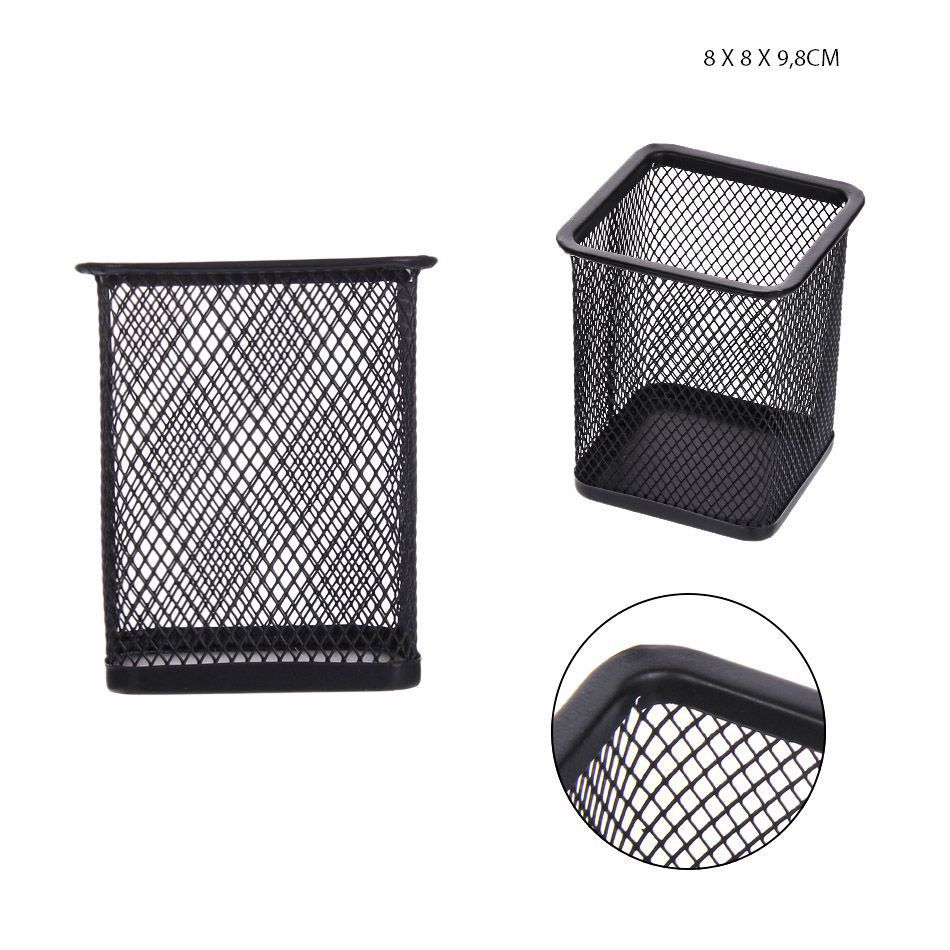 Portalápices rectangular negro 80x80x98 mm - Organizador de escritorio