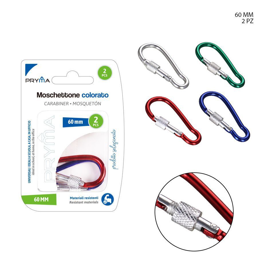 Mosquetón 6cm 2pz - Artículos de pequeño equipaje y mosquetones