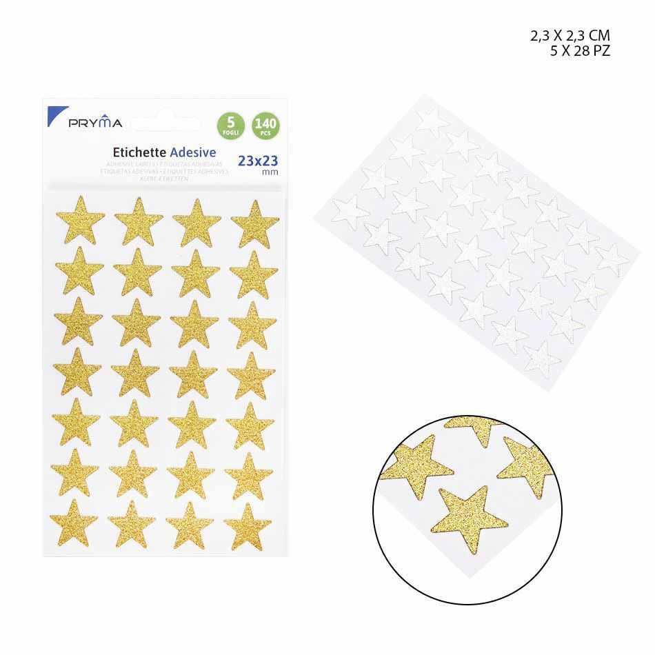 Etiqueta adhesiva estrella 2.3x2.3cm 28pz para organización y decoración
