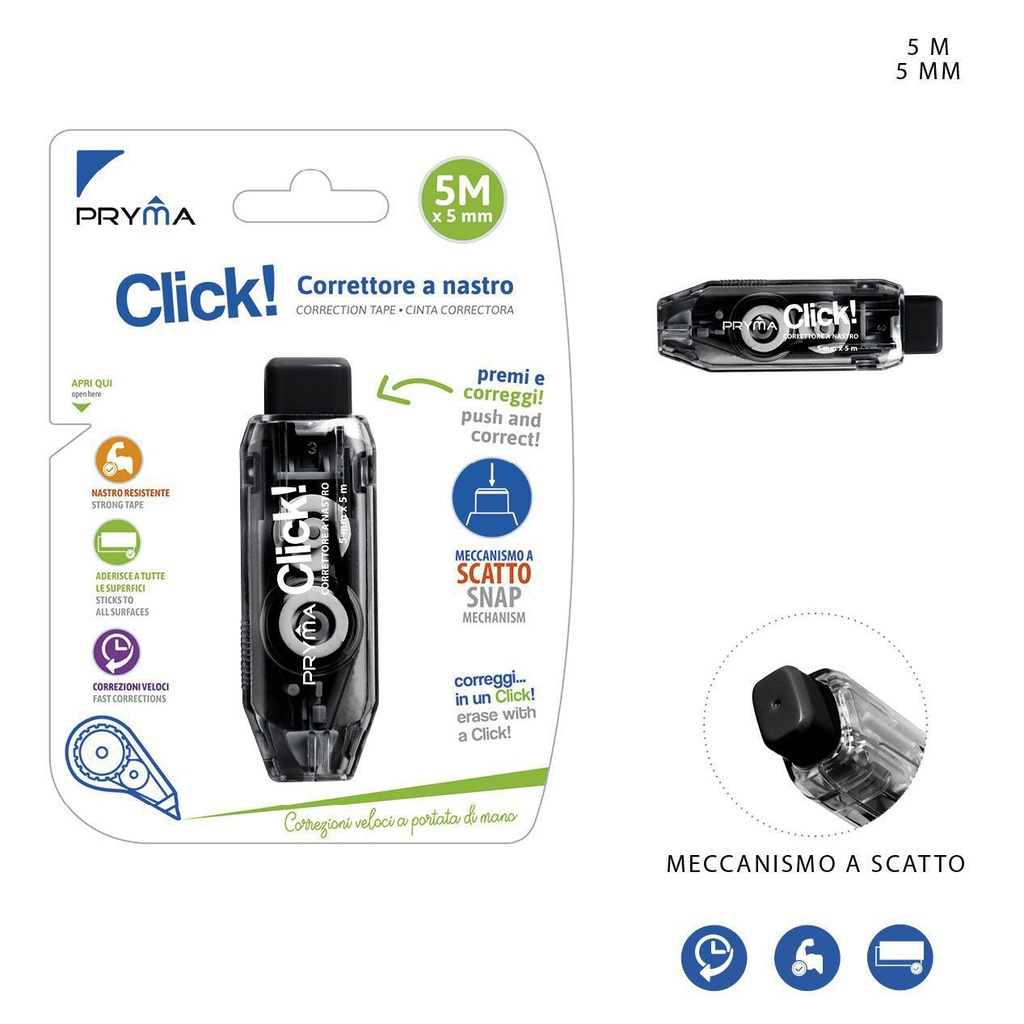 Cinta correctora Click 5mm x 5m negro - Correctores y útiles de escritura