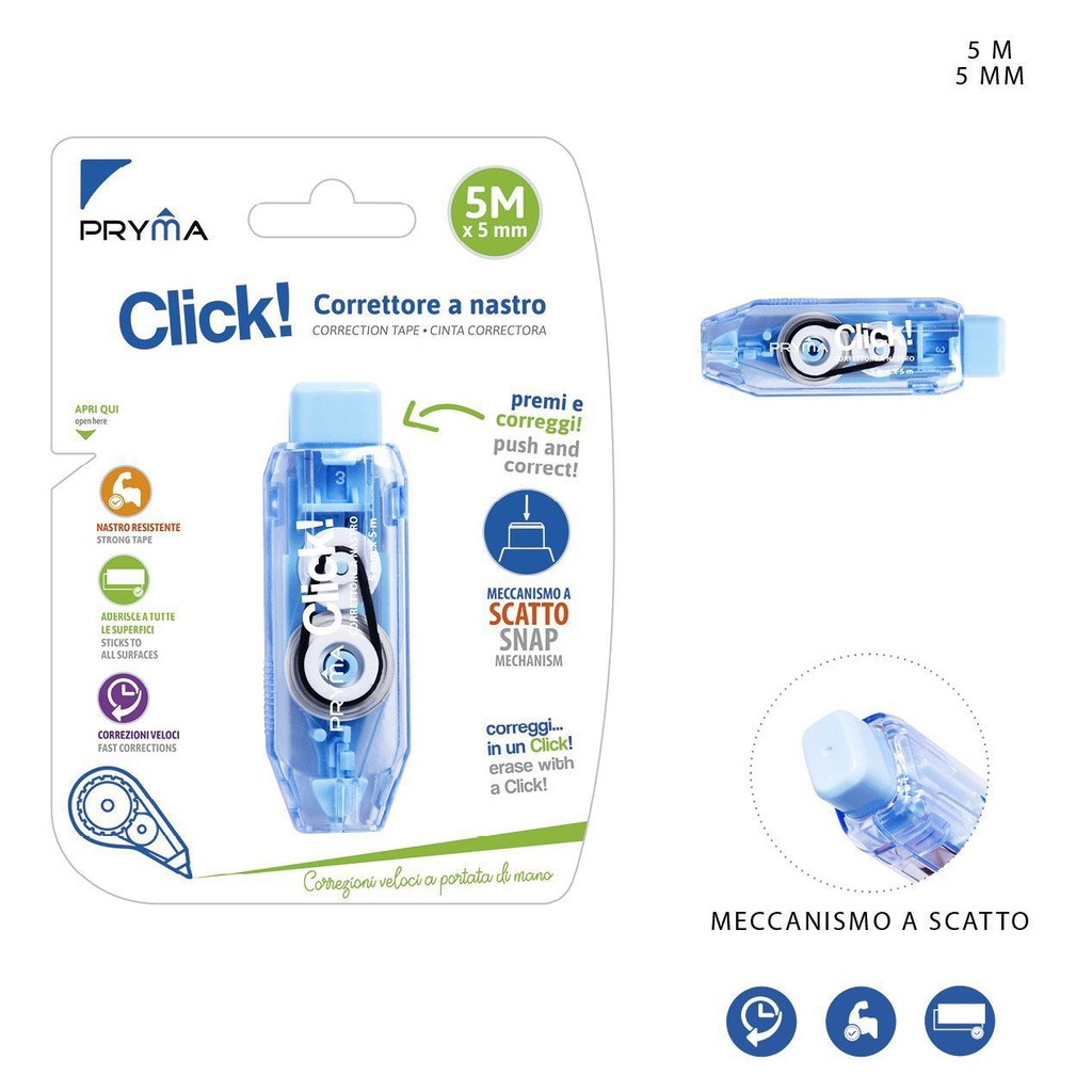 Cinta correctora Click 5mm x 5m celeste - Correctores y útiles de escritura