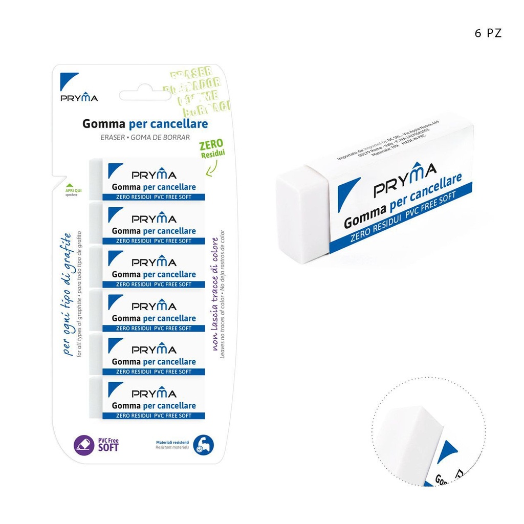 Goma de borrar blanca 62x21.5x11.5mm 6pz para corrección y papelería