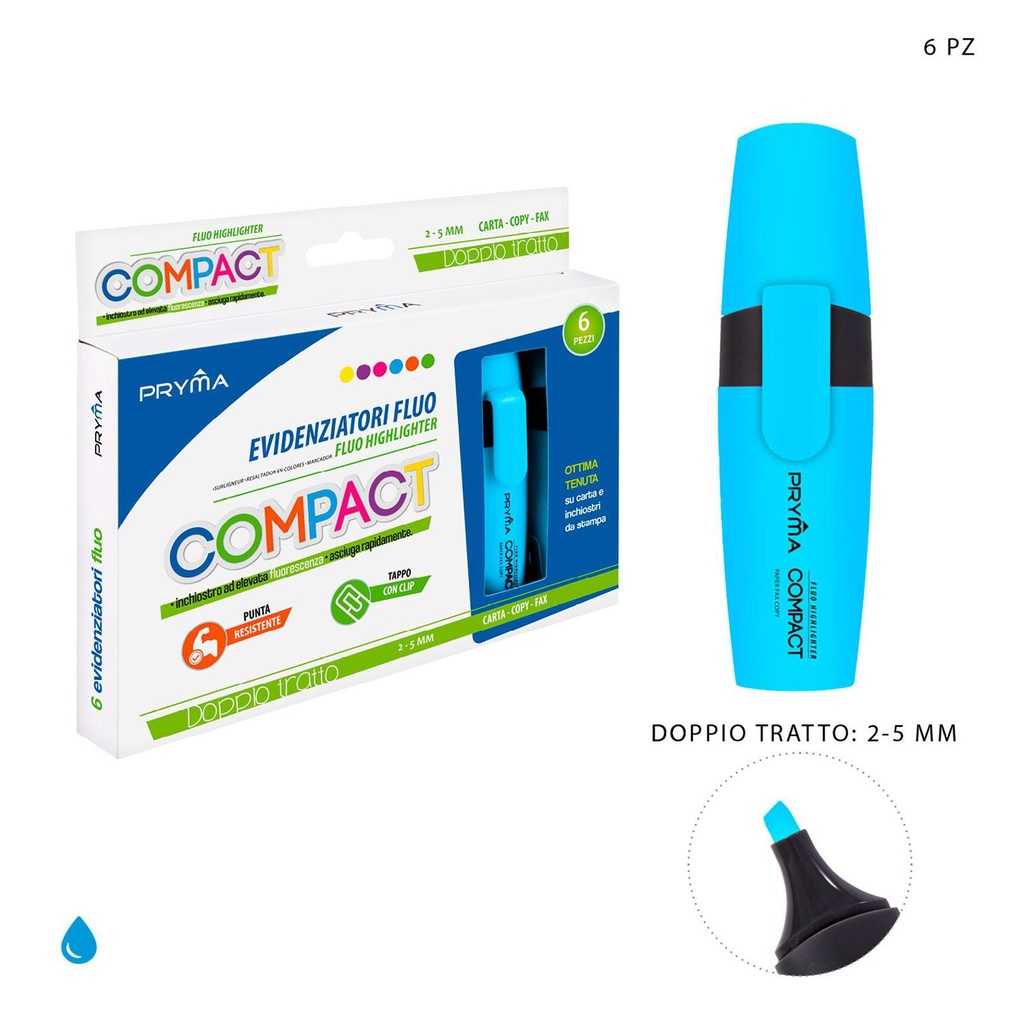 Subrayador compacto azul fluorescente 2/5mm para escritura y marcación