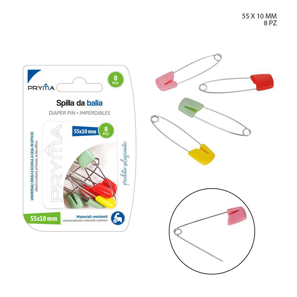 Imperdible de color 55x10 mm 8 PZ - Accesorios de oficina