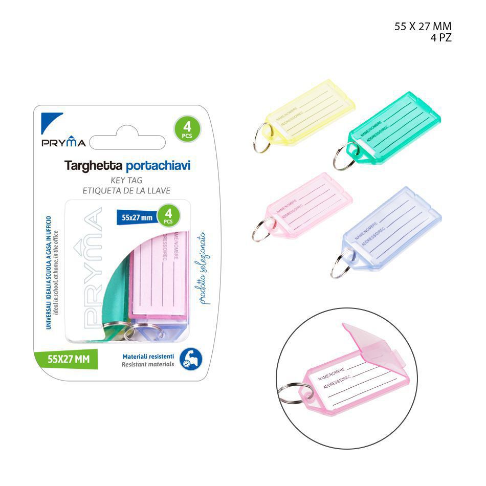 Etiqueta para llaves transparente 5.5X2.7CM 4PZ - Accesorios de oficina