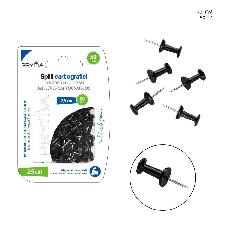Chincheta negra de 2.5 cm 50 unidades - Accesorios de papelería