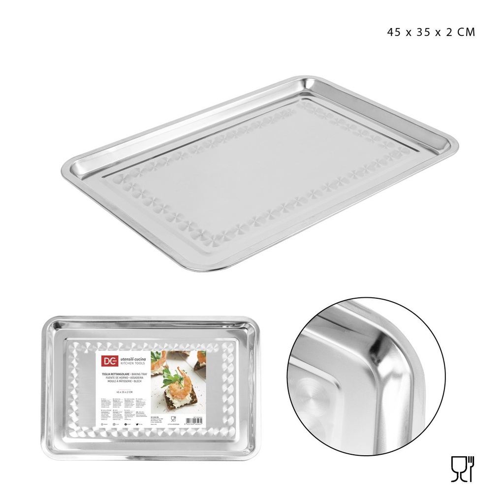 Bandeja rectangular de acero inoxidable 45x35x2 cm - Utensilios de cocina