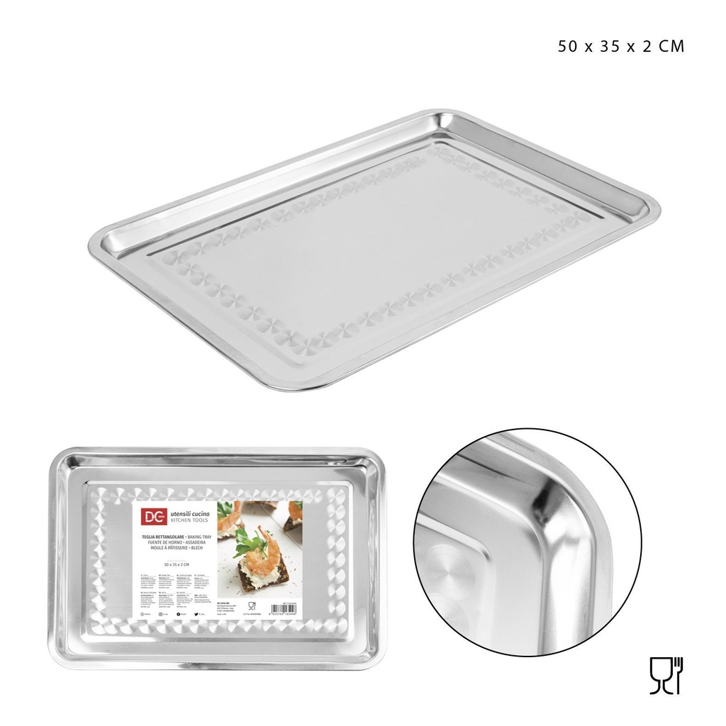 Bandeja rectangular de acero inoxidable 50X35X2cm - Utensilios de cocina y presentación de alimentos