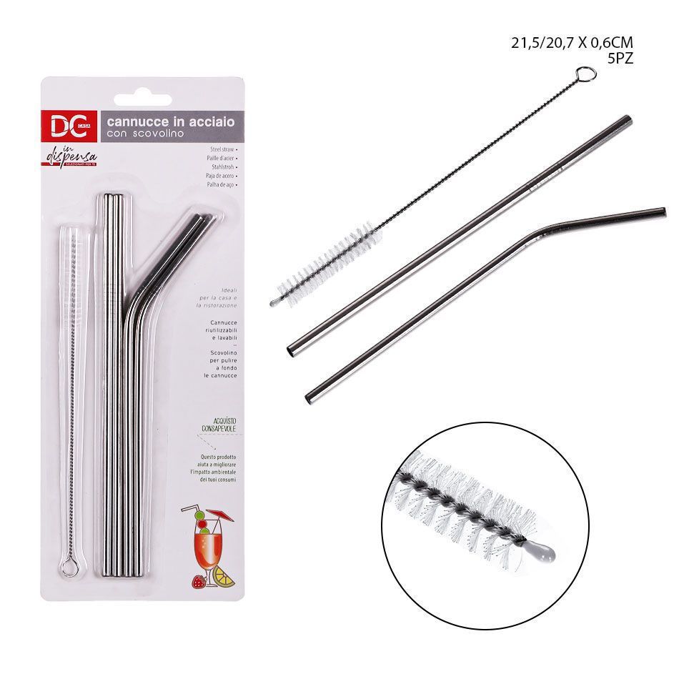 Pajita de acero inoxidable 0.6X20.7CM 4 piezas - Utensilios de cocina
