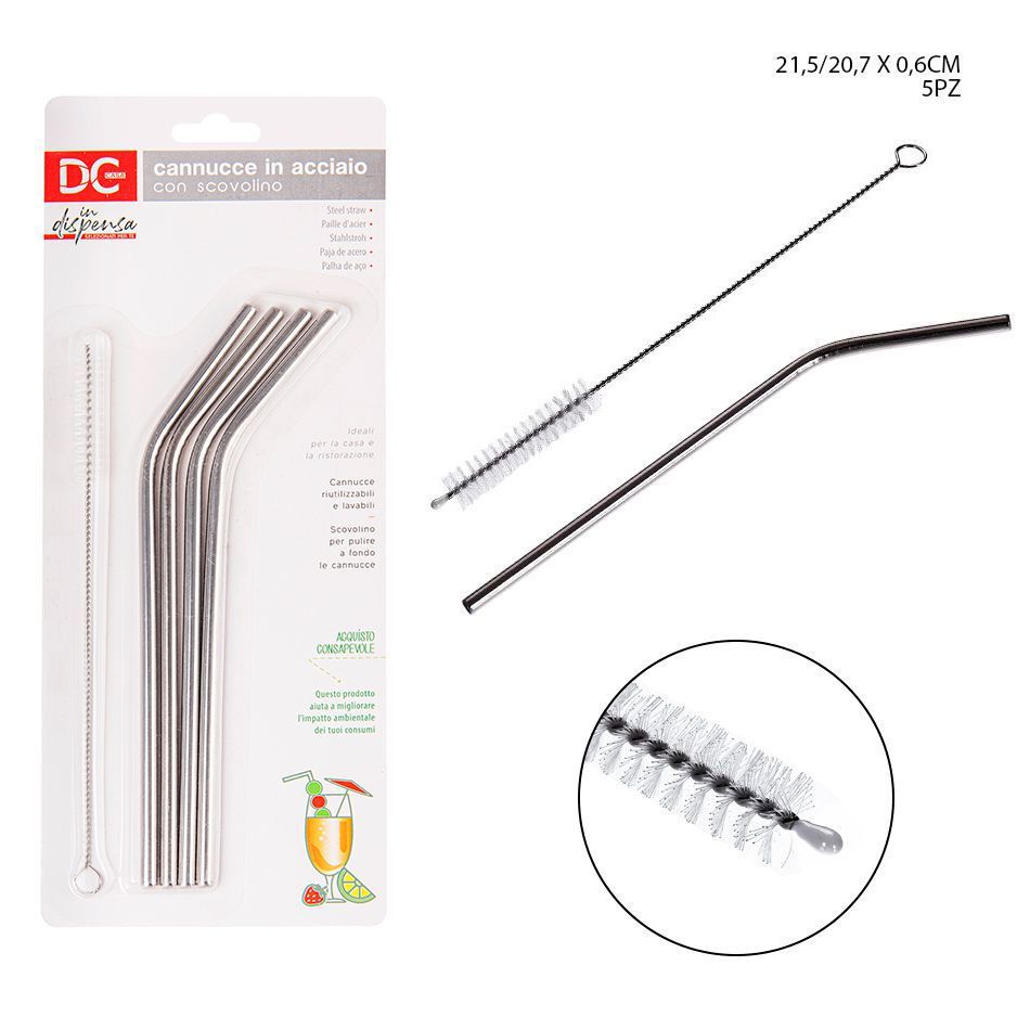 Pajita de acero inoxidable 0.6X20.7CM 4 piezas - Utensilios de cocina