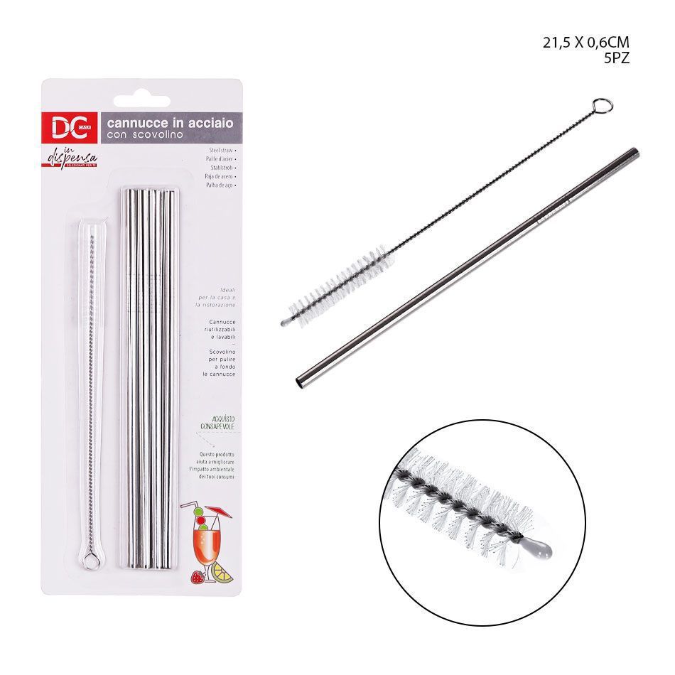 Pajita de acero inoxidable 0.6X21.5CM 4 piezas - Utensilios de cocina