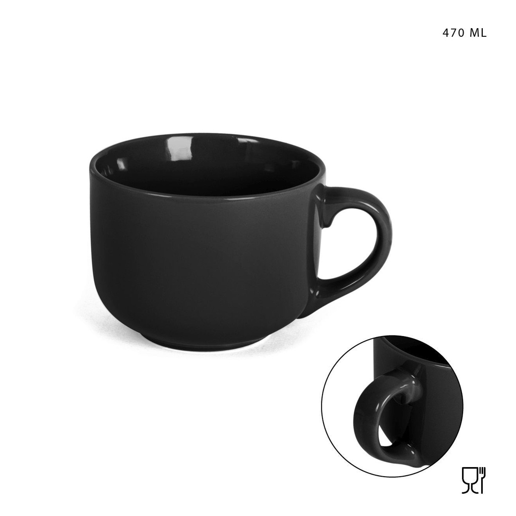 Taza de desayuno cerámica negra 470 ml - Taza elegante