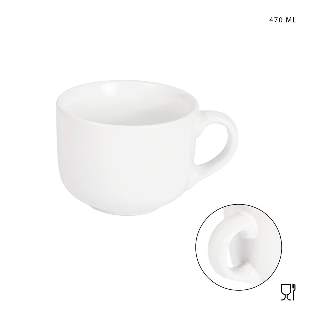 Taza de desayuno de cerámica blanca 470 ml - Cerámica para el hogar