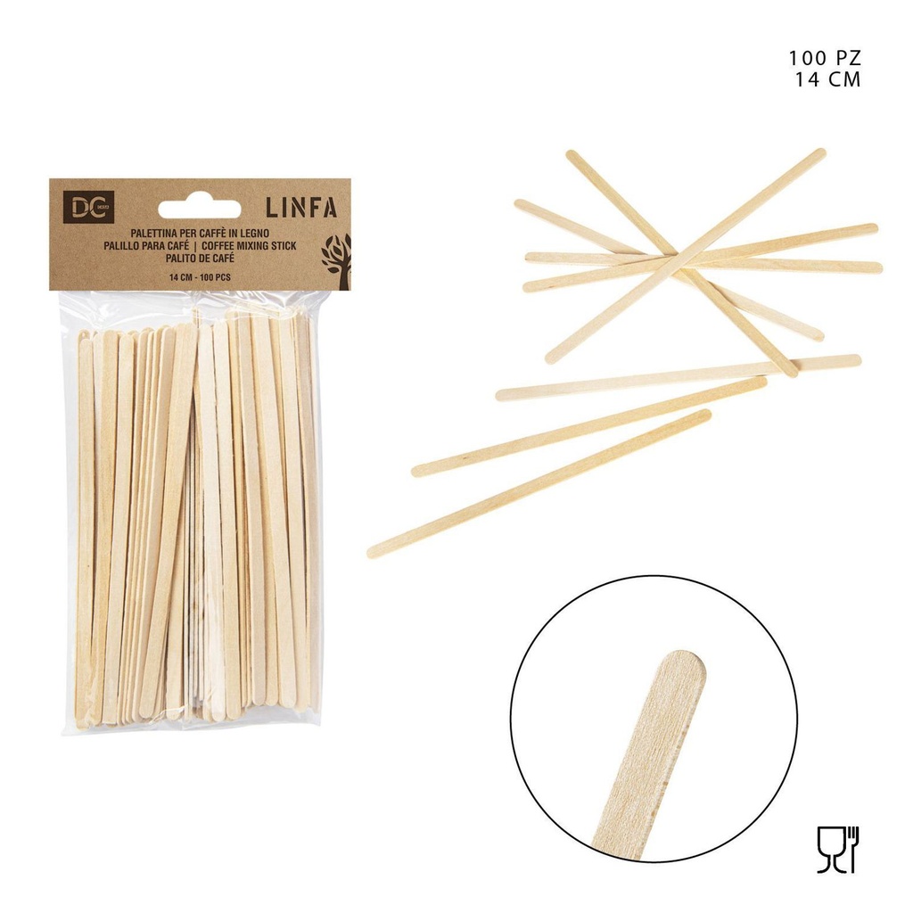 Paletinas de madera para café 14cm 100 piezas - Utensilios desechables