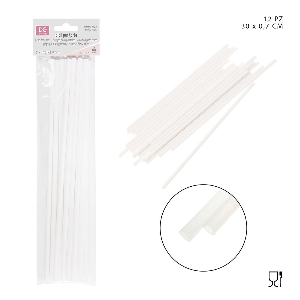 Pilares de plástico para pasteles 30x0.5cm 12pz