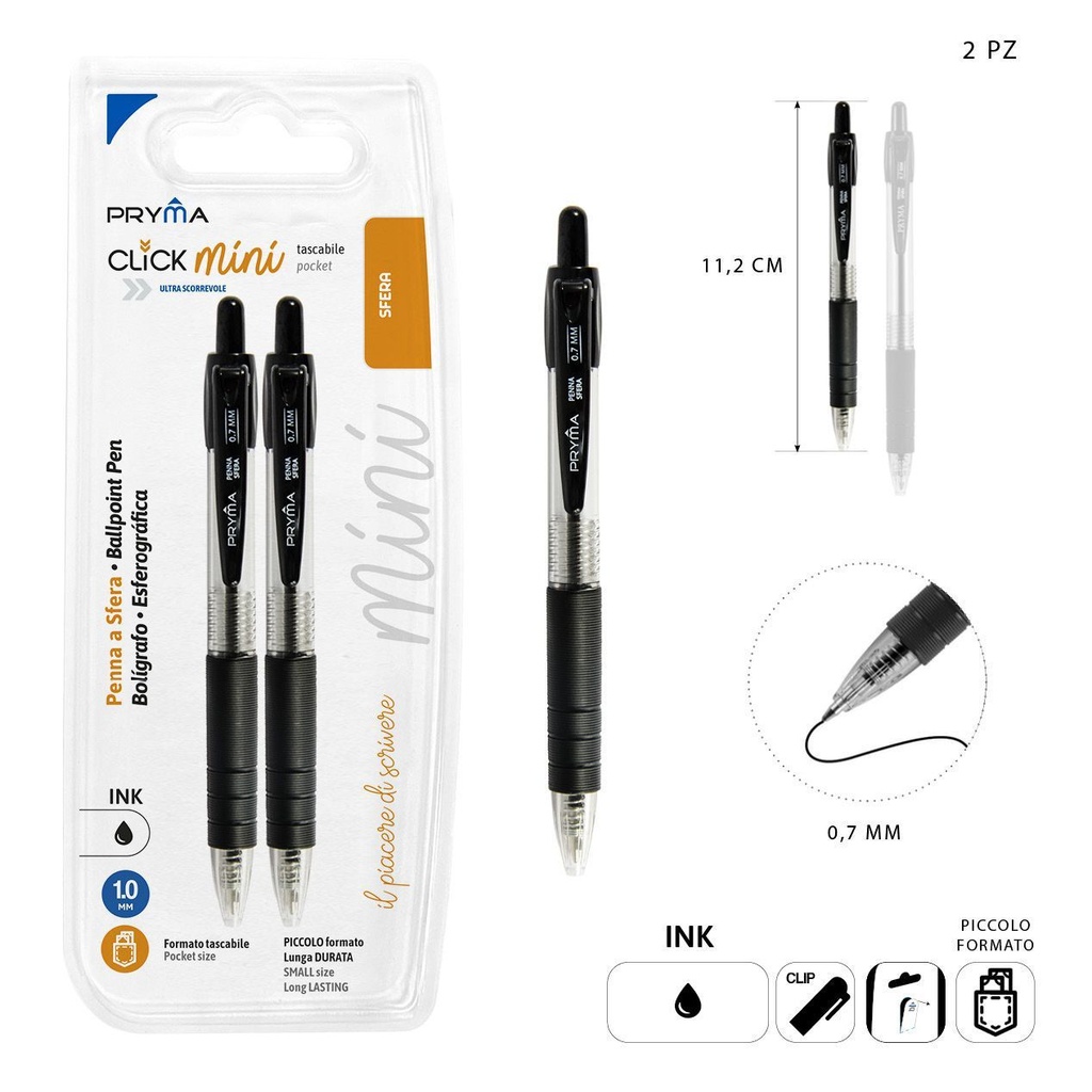 Bolígrafo mini de clic 1mm negro 2pz - Artículos de papelería