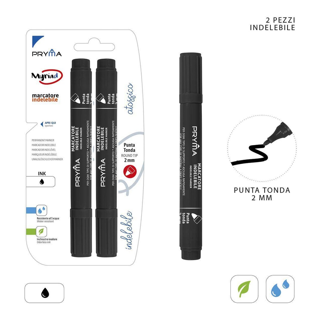 Marcador permanente redondo 2MM 2PZ negro - Utensilios de escritura