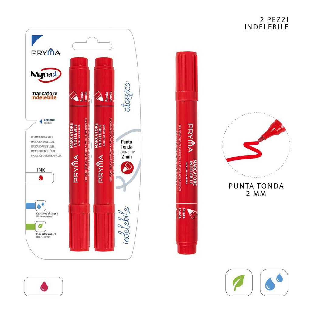 Marcador permanente redondo 2MM 2PZ rojo - Utensilios de escritura
