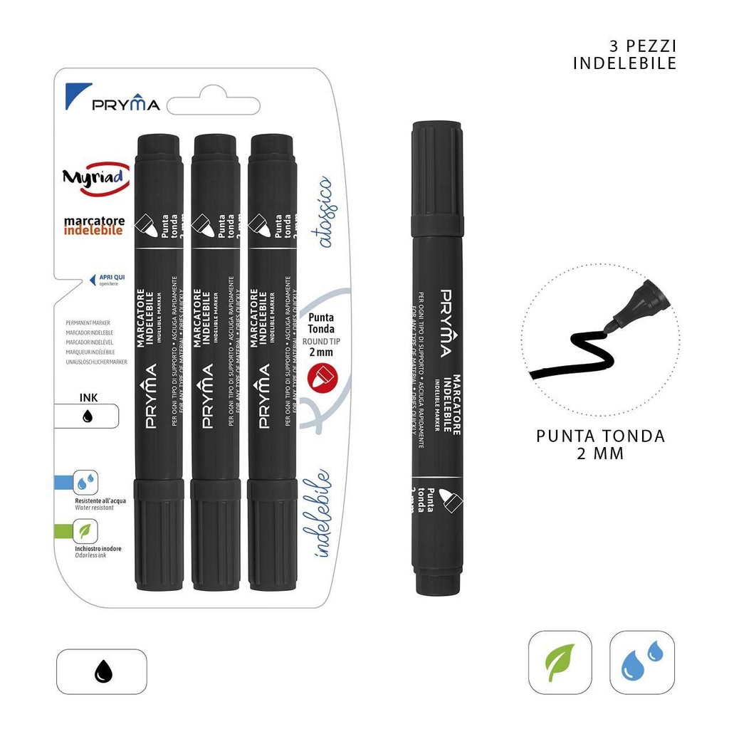 Marcador permanente redondo 2mm 3pz negro - Utensilios de escritura