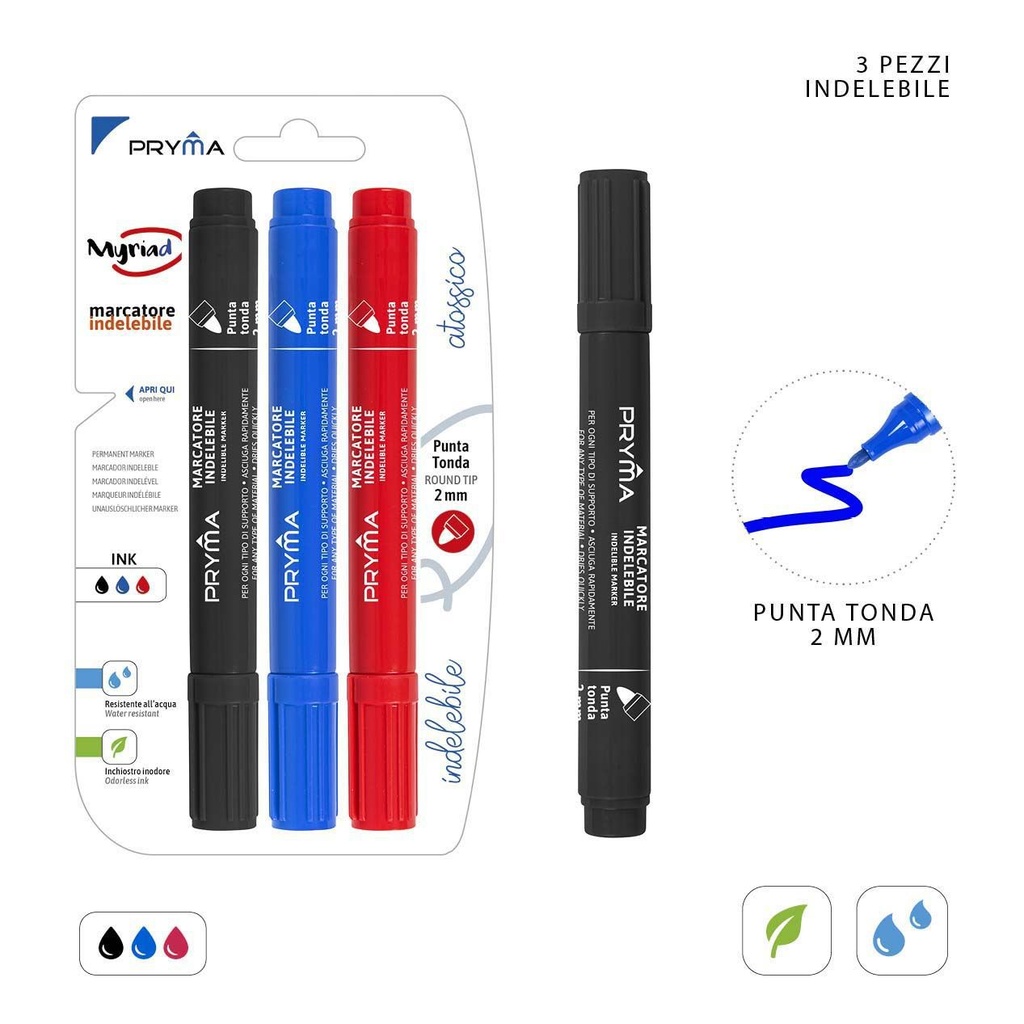 Marcador permanente redondo 2mm 3pz negro/azul/rojo - Utensilios de escritura