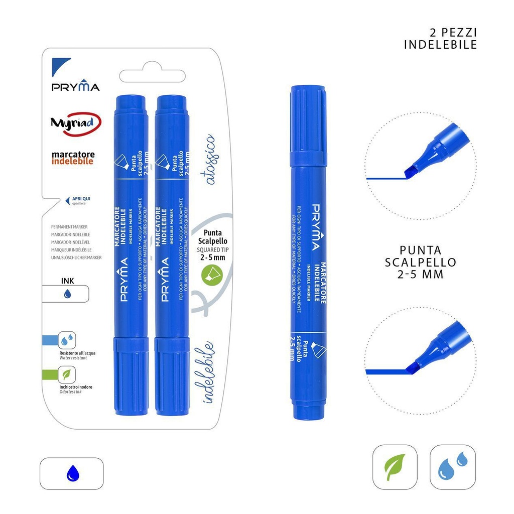 Marcador permanente punta biselada 2-5MM 2PZ azul - Utensilios de escritura