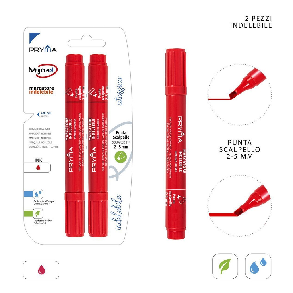 Marcador permanente punta biselada 2-5MM 2PZ rojo - Utensilios de escritura