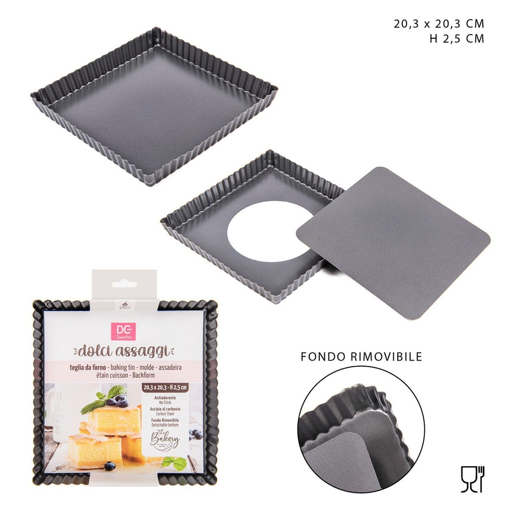 Bandeja para hornear cuadrada con base desprendible 20.3x2.5 cm - Utensilios de repostería