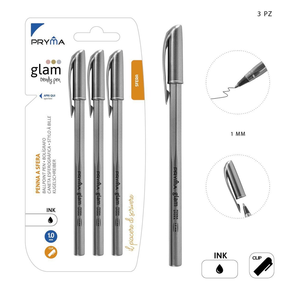 Bolígrafo con tapa - Plata 3 piezas negro - Herramientas de escritura