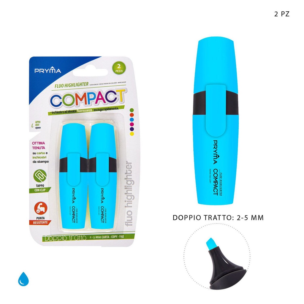 Subrayador Compact azul punta plana 2/5MM 2PZ - Utensilios de escritura