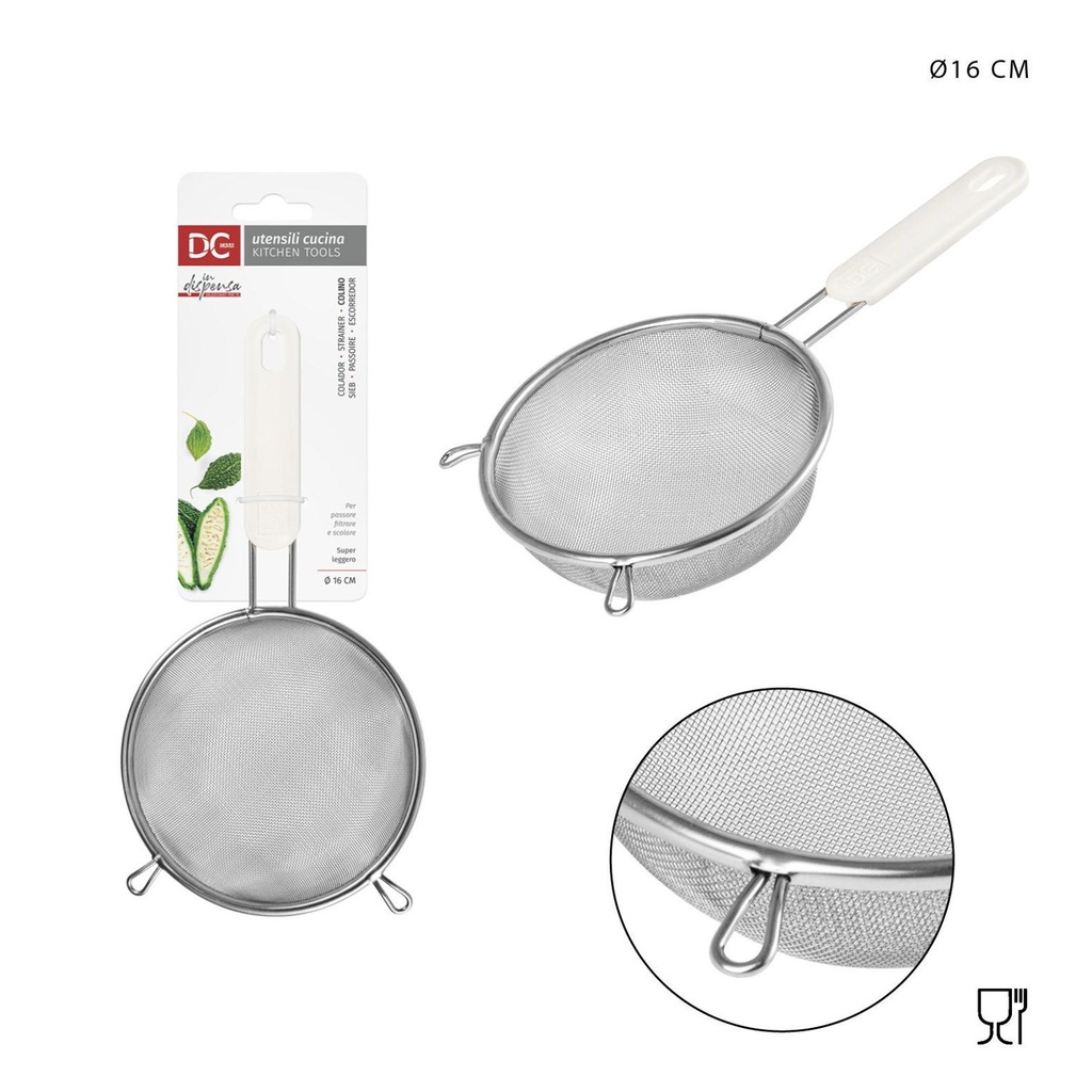 Colador redondo de acero con mango 16 cm - Utensilios de cocina