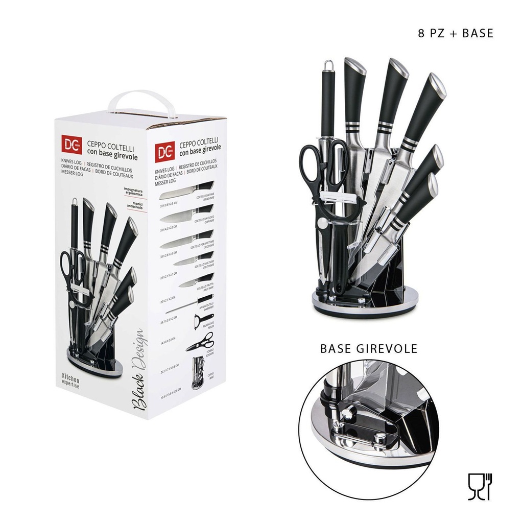  set de cuchillos Black Design 8 piezas con base giratoria - Utensilios de cocina