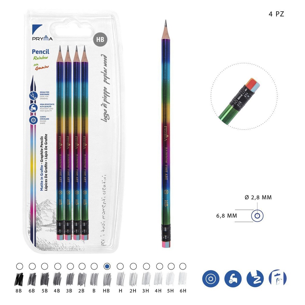 Lápiz de grafito HB 4 piezas color arcoíris - Herramientas de escritura