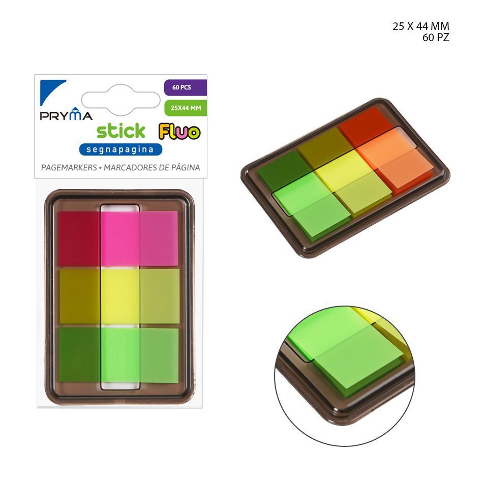 Marcador de página fluorescente 25x44 mm 60 unidades 3 paquetes - Notas adhesivas