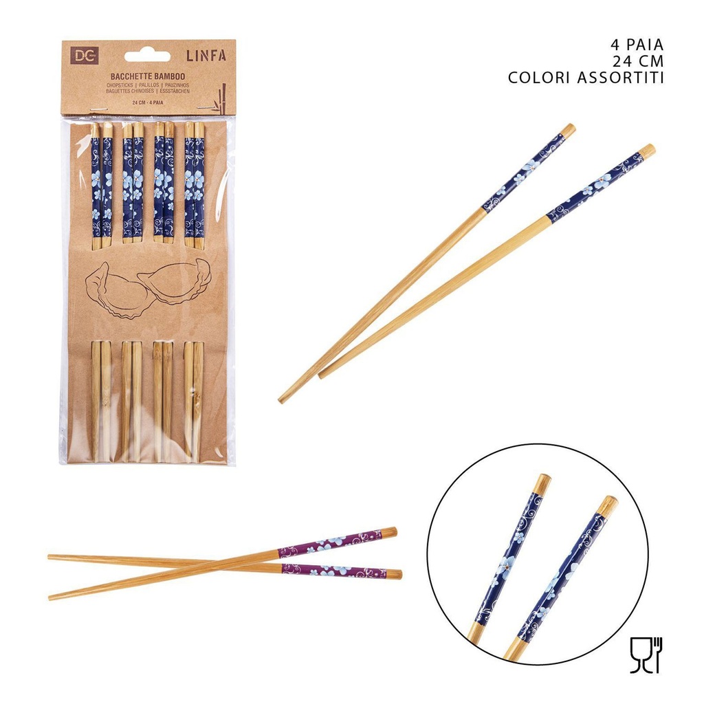 Palillos decorados de bambú 24 cm 4 pares - Accesorios de cocina